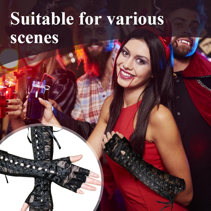 RainFlowwer Fingerless Gloves Steam Punk Goth Witch Long Elbow Arm Warmer Lace Sleeves for Costume Party Halloween Cosplay - Image 4